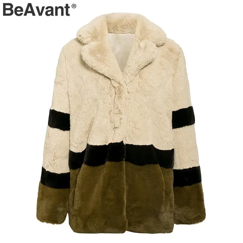 BeAvant плюшевое лохматое женское меховое пальто офисная осенне-зимняя женская меховая куртка Роскошная отворотная строчка Женская шикарная теплая верхняя одежда