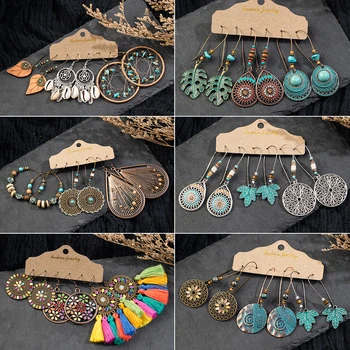 

Charming retro Vintage Ethnnic water drop leaf shape earrings set with french hook earrings for women jewelries accessories