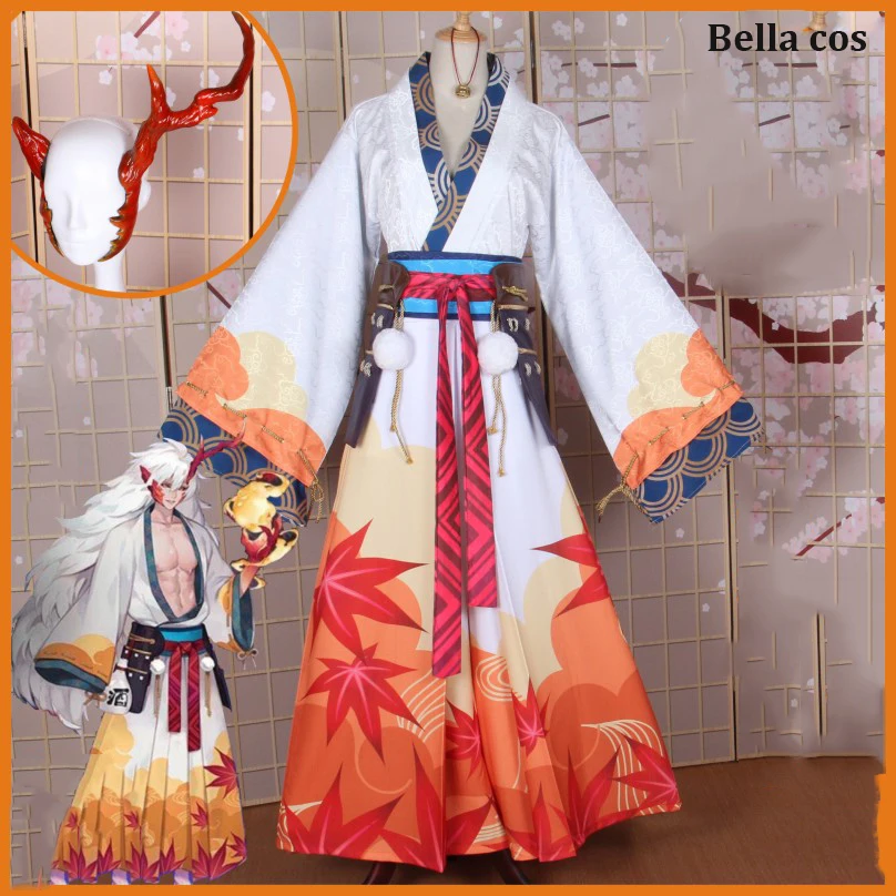 Onmyoji Новый SSR Ibaraki Douji Косплей Костюм клен красное кимоно платье брюки wafuku Униформа