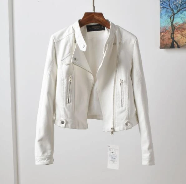 white short leather jacket