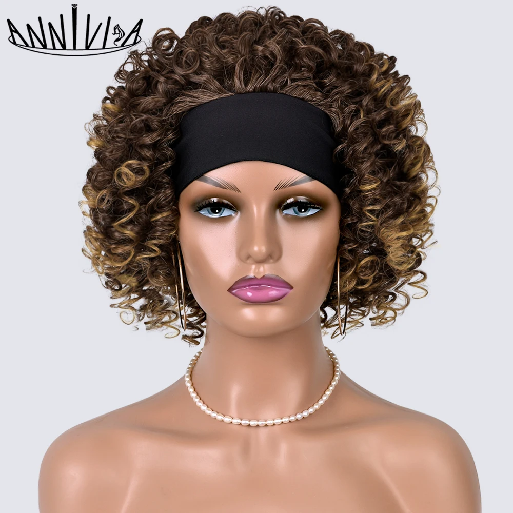 Annivia-peruca afro kinky curly headband para mulheres