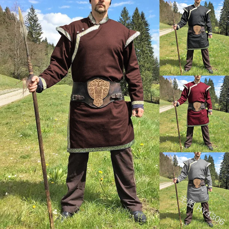 

Adult Men Cos Medieval Knight Warrior Costume Tunic Norman Chevalier Army Viking Pirate Reenactment LARP SCA Tops Shirt For Men