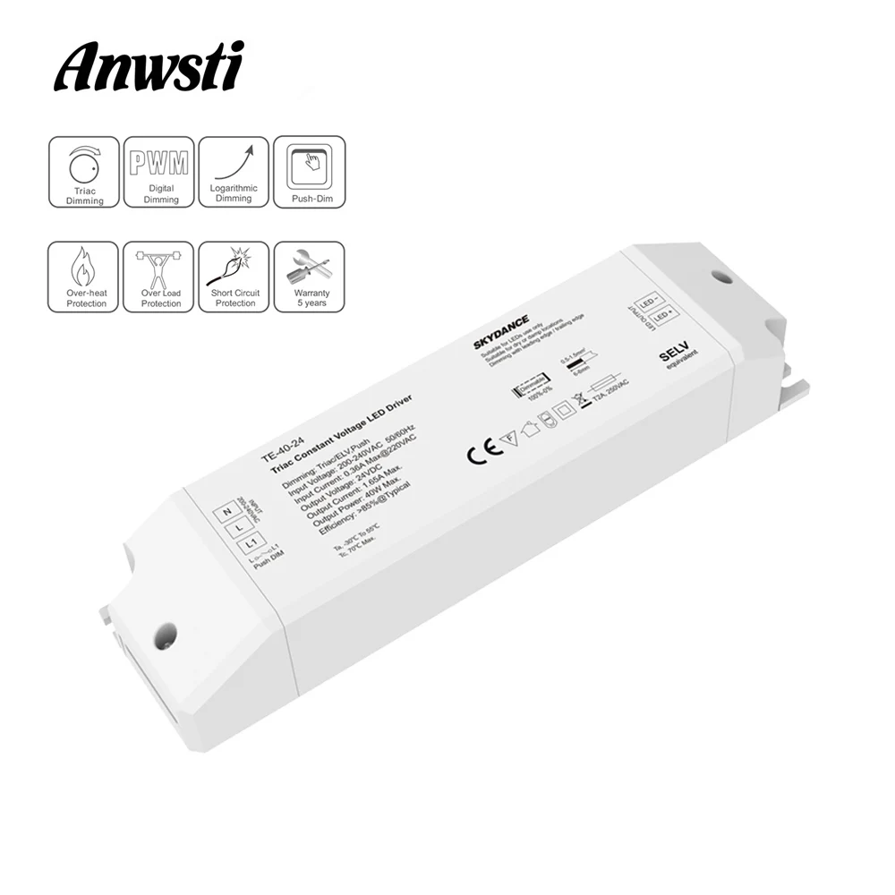 

Triac LED Driver Dimmable Constant Voltage 1CH 40W AC 220V to DC 12V 24V PWM Digital Dimming Triac Driver 12V for LED Light Tape