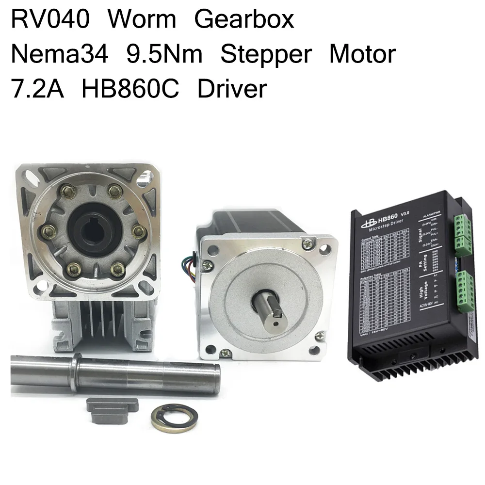 US $122.40 Nema34 95Nm Stepper Motor Ratio RV040 51801 101 Worm Gearbox Speed Reducer Driver 72A MA860H Kit For CNC