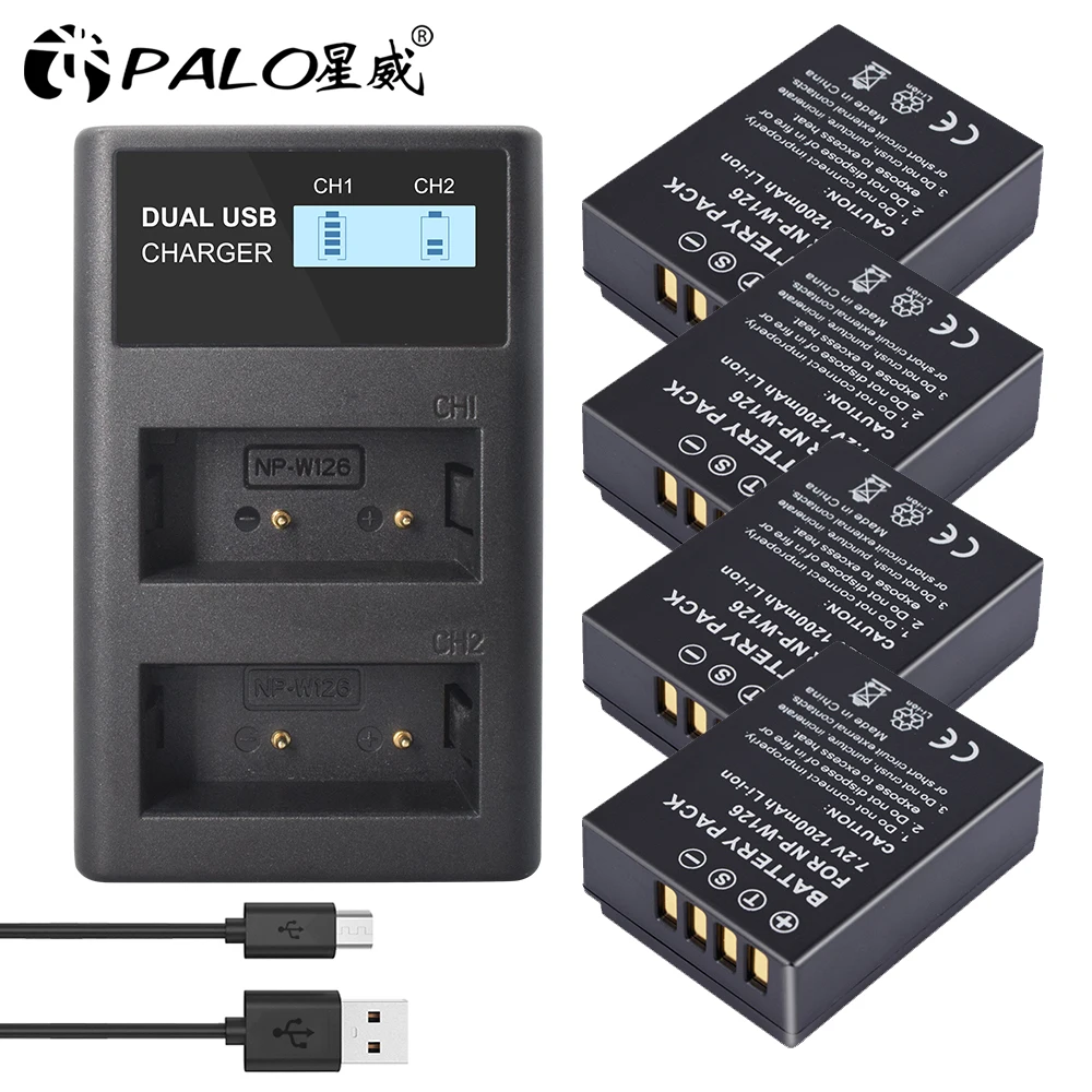 Batterie Di Palo 1200Mah Np-W126 Np W126 Npw126 + Caricatore Doppio Lcd Per Fujifilm X100V X-T200 X-T100 X-T3 X-A2 X-A7 X-H1