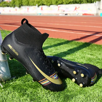

Men Football Boots Soccer Cleats Boots Long Spikes TF Spikes Ankle High Top Sneakers Soft Indoor Turf Futsal Child Soccer Shoes