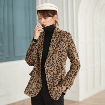 

2020 New spring Women Blazer Leopard Print Suit Jacket Female Button Outerwear casual Long Sleeve coat Vintage Korean XZ36