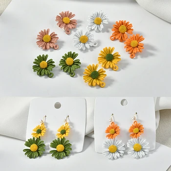 

The New Fresh Daisies Flowers Alloy Double Hanging DIY Earrings Ear Ring Ear Pendant Ornament Materials Accessories 4pcs