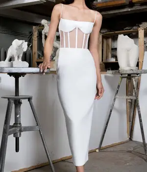 

2020 Women Sexy White Black Bandage Dress Elegant Long Evening Celebrity Chic Party Dress Vestido