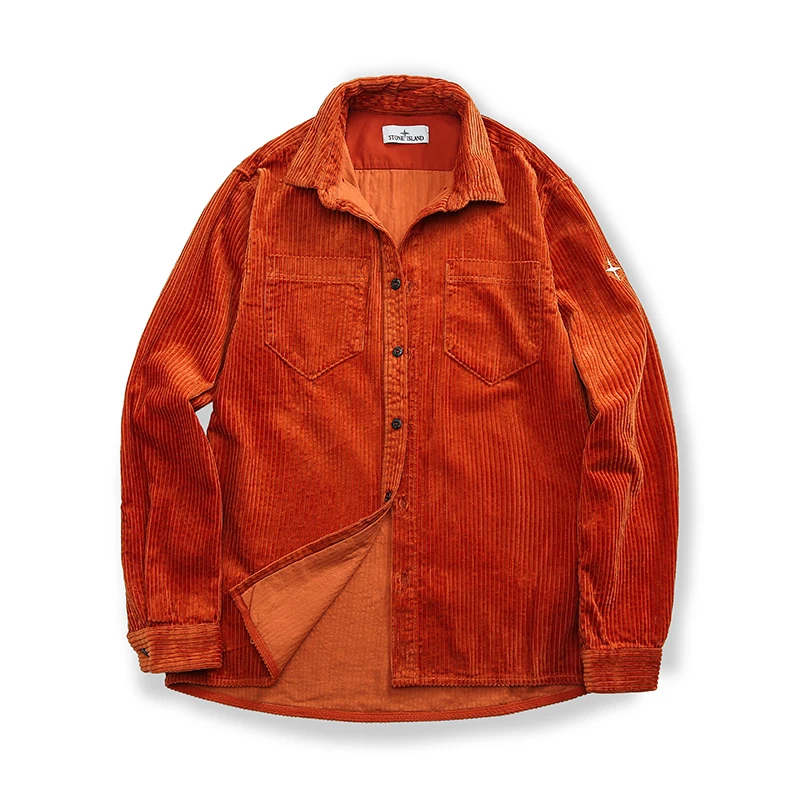 

New style corduroy retro corduroy long-sleeved solid color jacket men's loose and thin mid-length casual jacket