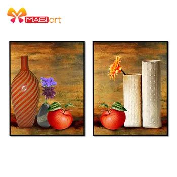 

Cross stitch kits Embroidery needlework sets 11CT water soluble canvas patterns 14CT Oil painting vase and apple-NCMF072