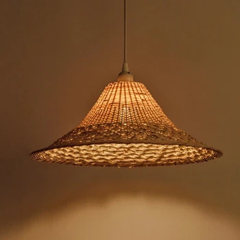 

Wicker Rattan Straw Hat Shade Pendant Light Fixture Japanese Style Tatami Hanging Lamp For Restaurant Cafe Bar Dining Table Room