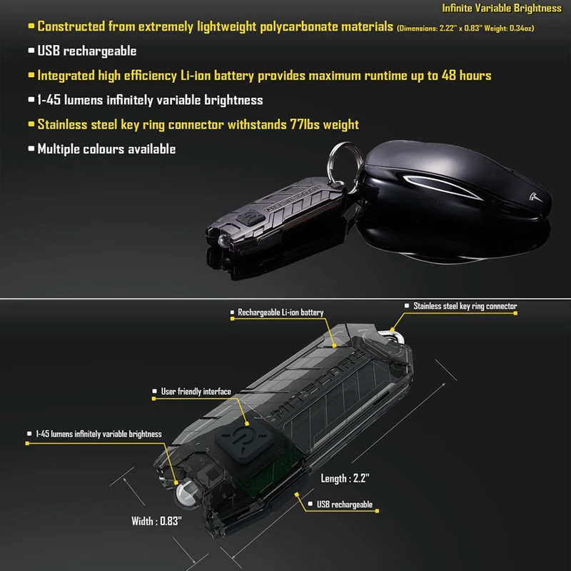 NITECORE 45 Люмен Usb Перезаряжаемый мини брелок со светодиодным фонариком люстра EDC