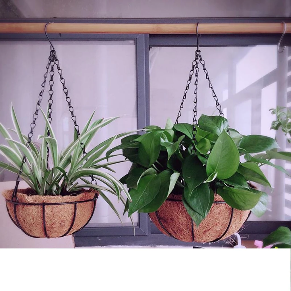 Hanging Coconut Basket Planter Flower Pot Back Black Metal Frame Hanger