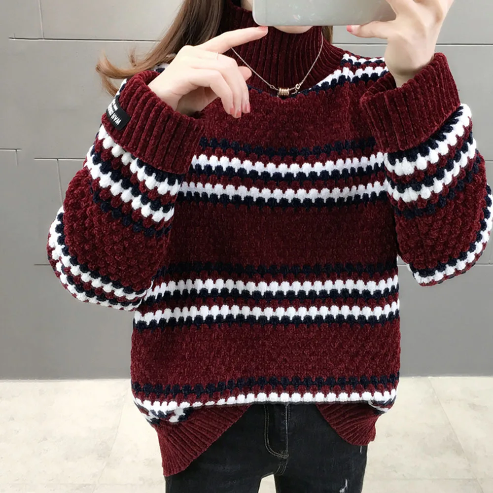 빈티지 따뜻한 셔닐 실 스웨터 여자 전체 슬리브 벨벳 스웨터 겨울 숙녀 솔리드 터틀넥 느슨한 여성 점퍼 2022