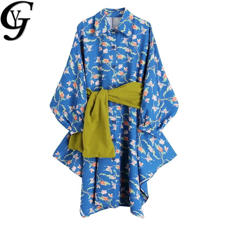 Harajuku Fashion Irregular Long Shirt Women' Dress 2020 High Quality Two Piece Maxi Elegant Floral Print Christmas | Женская одежда