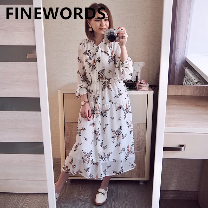 FINEWORDS Весна шифоновое платье с цветочным рисунком в винтажном стиле Платье