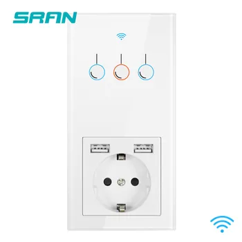 

SRAN wireless switch,socket with usb,Vertical installation crystal glass panel 172*86,power socket with light switch 1/2/3gang