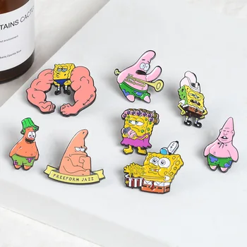 

SpongeBob Pin Brooch Badge Send a big star to blame happy brooch lapel pin, give gifts for kids and friends, decorate accessorie