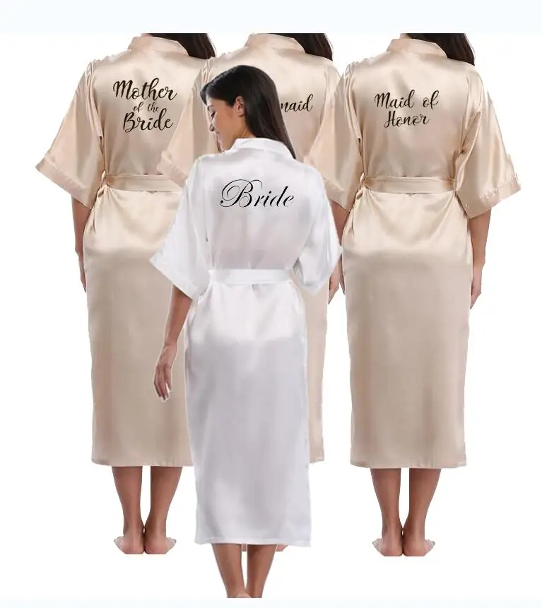 

champagne gold robe bride satin kimono robe women wedding sister of the bride printing bridesmaid bridal party robes