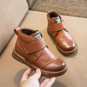 

New Boys Winter Boots for Kids Ankle Snow Boots Children Martin Shoes Genuine Leather Fashion Plush Warm Waterproof Cowboy Boots