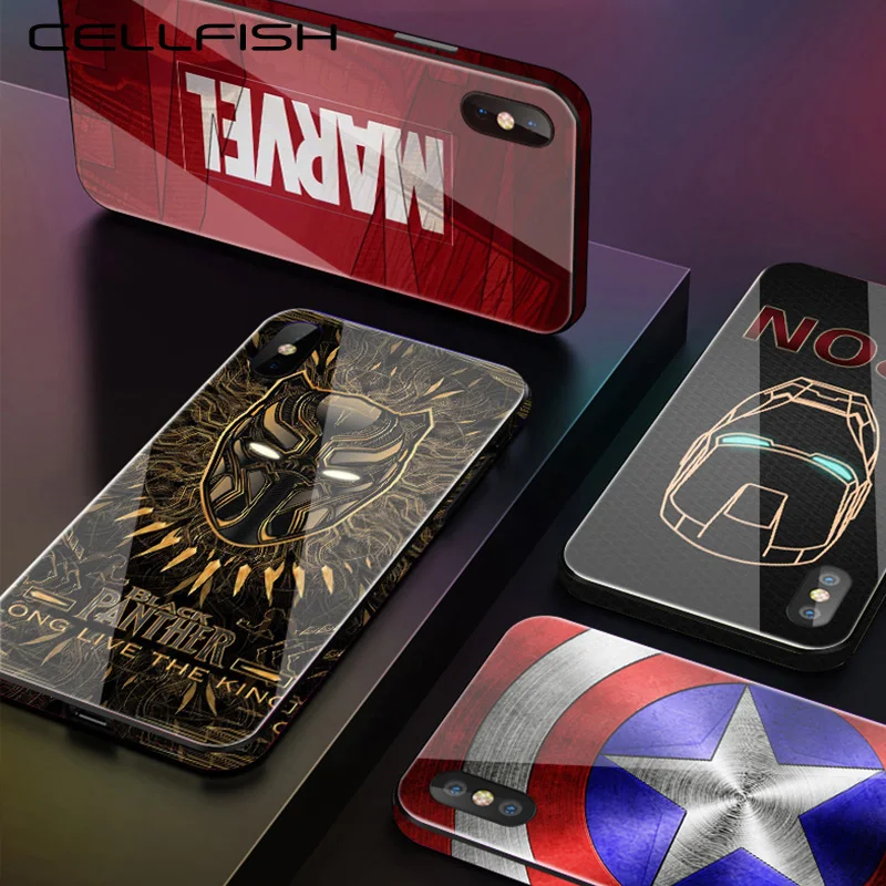 Чехол из закаленного стекла Arvin Marvel DC для iPhone XR XS MAX 8 7 6S Plus 7Plus 8Plus Coque с логотипом Ironman Batman, чехол для телефона Capinha