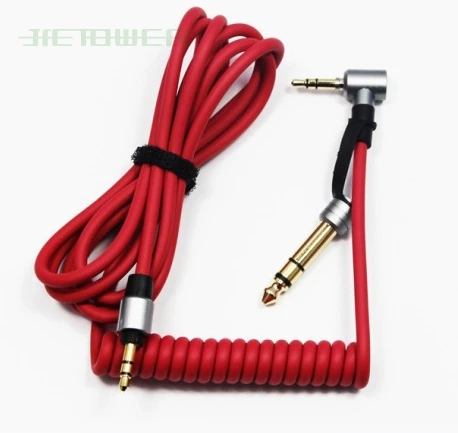 Wholesale Black Red 6 5mm 3 5mm Spring Replacement Audio Cable Headphone for Monster Beat Pro Detox Solo AUX Cord 100pcs lot