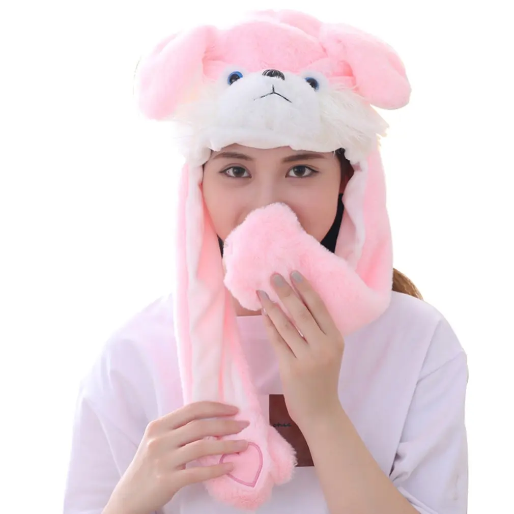 Girls Animals Ear Moving Jumping Hats Children Women Warm Plush Rabbit Winter Caps Kids Cute Bunny Fuzzy Pinch Airbag Funny Hats