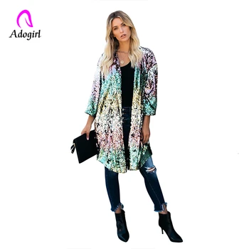 

Autumn Gradient Sequined Long Jackets Women Long Sleeve Open Stitch Loose Long Coats Streetwear Ladies Outwear Elegant Cardigans