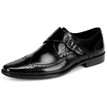 

New Brand Men's Dress Shoes Oxfords Buckle Genuine Leather Shoes High Quality Cow Leather Slip On Formal Brogue Shoes