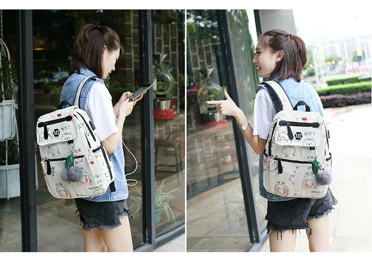 Холщовый Рюкзак 3 шт. набор женские школьные сумки ортопедические ранец для девочек подростков зарядка через usb ежедневный дорожный Органайзер ранец
