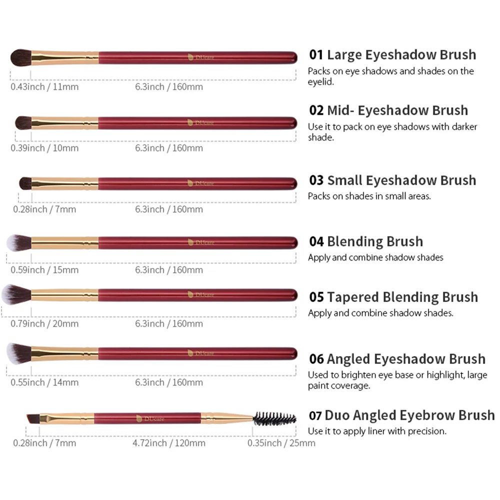 DUcare Makeup Brushes 6-7PCS Red Natural Hair Eyeshadow Blending Eyeliner Makeup Brush Set Shader Eyebrow brochas maquillaje