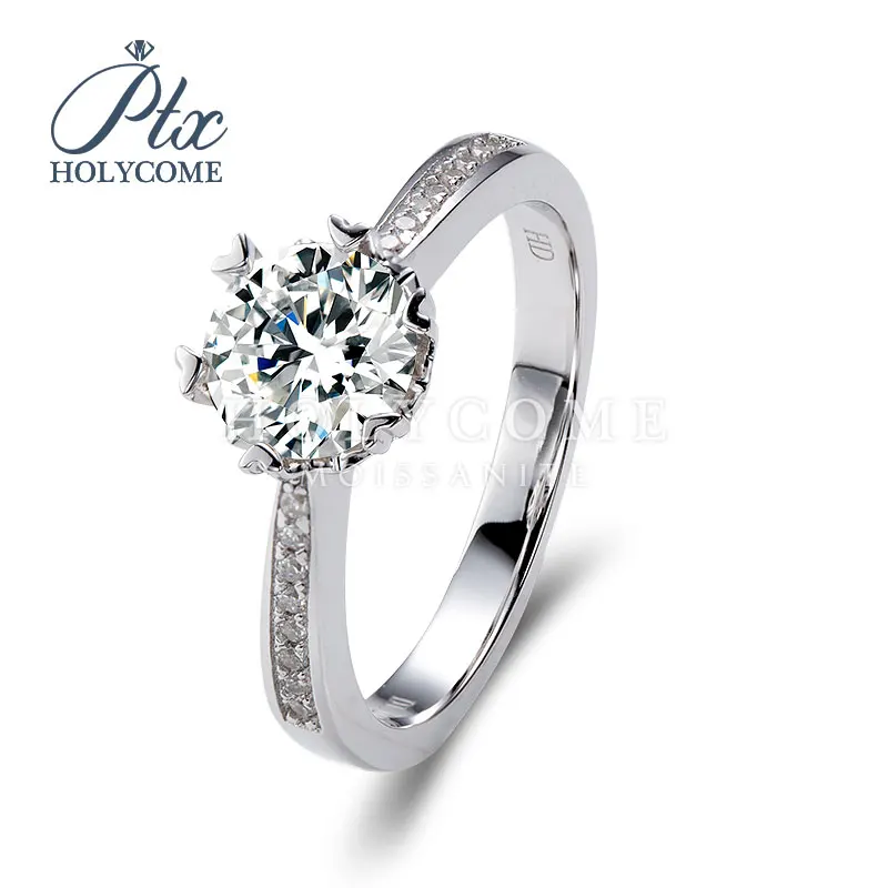 white color 1ct round cut silver moissanite rings online sale