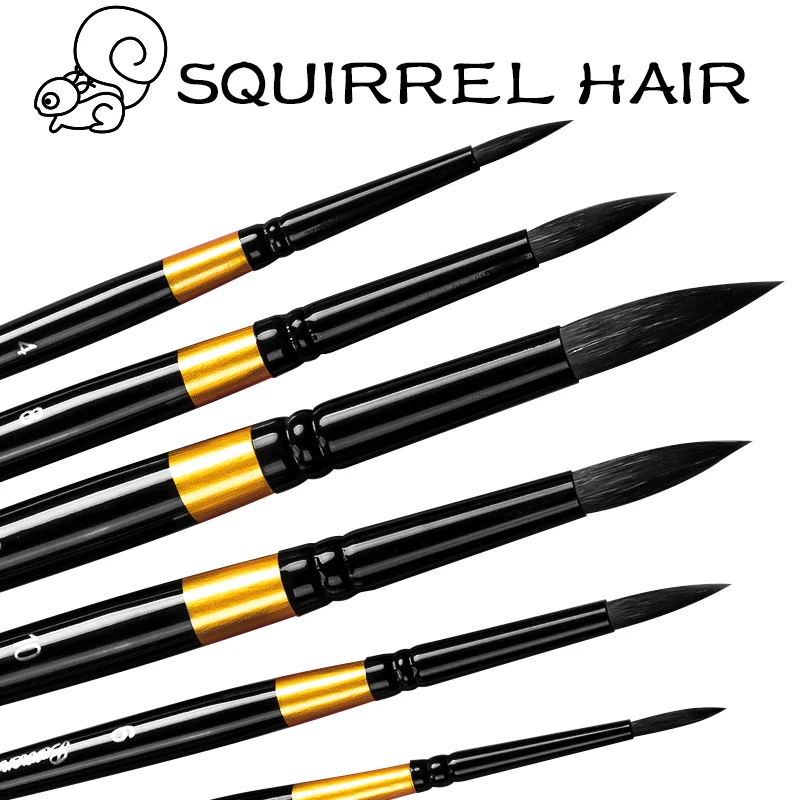 1/3/6 Pcs Professional Black Handle Squirrel Hair Round Brush Set Painting Brushes for Artistic Watercolor Gouache Wash Mop 1 3 6 pcs professional   handle squirrel hair round brush set painting brushes for artistic watercolor gouache wash mop