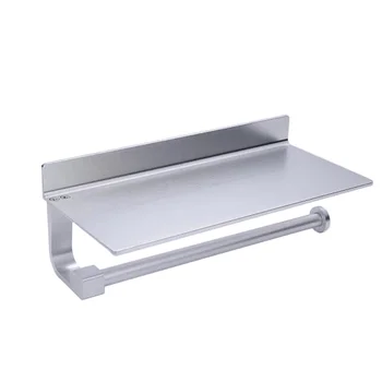 

Space Aluminum Toilet Paper Holder Tissue Rolls Storage Shelf Wall Mounted Mobile Phone Storage Rack Bathroom Accessories (Silve