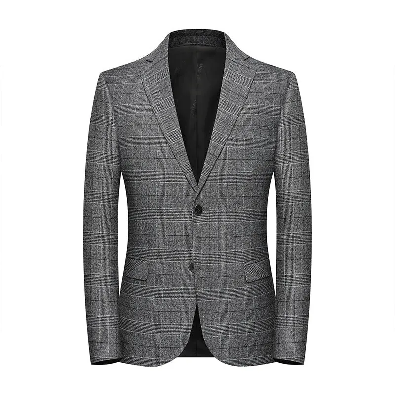 2019 Europe Grey Plaid Blazers Men Full Sleeve Smart Casual Blazer Jacket Fashion City Suit Male Regular Coat Spring Autumn