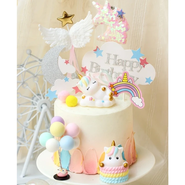 Unicorn Cake Decoration Moon Cloud Rainbow Happy Birthday Cake