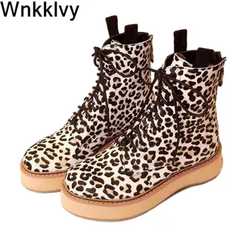 

Platform Martin booties women autumn winter new British style shoes retro ankle boots Leopard print short Military botas 2020