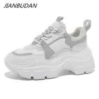 JIANBUDAN Sneakers Women Spring women's sneakers Height Increasing white black autumn Chunky Shoes Breathable Leisure Shoes 1