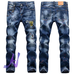 DSQ pantalones vaqueros informales, Jeans elásticos con agujeros que combinan con todo, Hip Hop