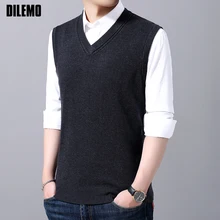 Новинка, модный брендовый свитер без рукавов, мужской пуловер, жилет, Приталенный джемпер, вязанный, v-образный вырез, зимняя повседневная одежда для мужчин
