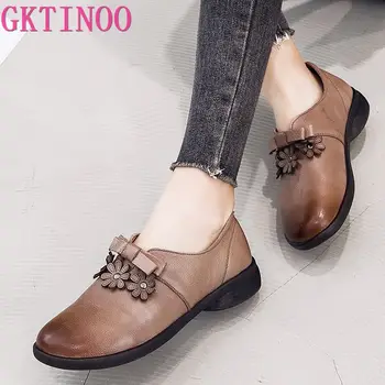 

GKTINOO Women's Flats Handmade Shoes 2019 Spring Autumn Genuine Leather Ladies Shoe Flat Shoes Women Leather Retro Shoe
