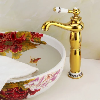 

Free Shipping YUJIE HD6605A-K Basin gold hot and cold water tap Full-copper antique single handle European basin faucet
