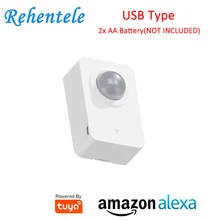 Alexa supportato Tuya alimentato WIFI USB PIR sensore di movimento rilevatore APP notifiche di avviso con 2x batteria AA (non inclusa)