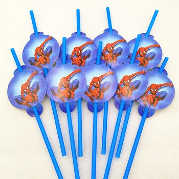 

10pcs spiderman party supplies Theme Party Decoration Disposable Tableware Drinking Straws birthday party spiderman