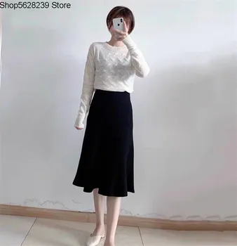 

16 Needle Th Double Strands 60 Branch Thick Yangzi Wool Skirt Simple Temperament A Word High Waist Knitting Half Body Skirt