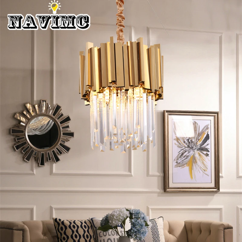 Modern Crystal Chandelier Lighting Dining Room Kitchen Island Bedroom Chain Loft Chandeliers Ceiling Gold/Chrome Light Fixtures