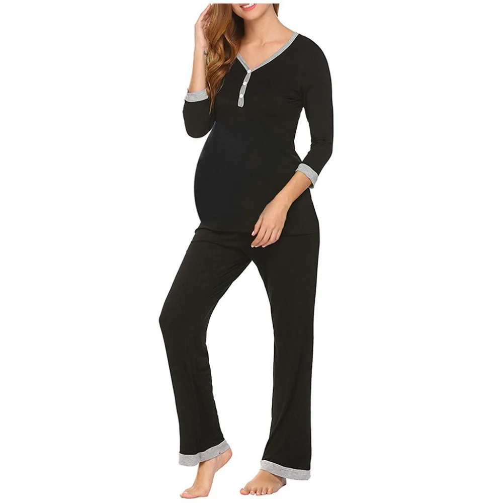 Женская пижама для кормящих мам, 3/4 рукав, Пижама для грудного вскармливания, беременность, больница, PJ, комплекты, одежда для кормления и доставки