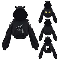 Sweat-shirt gothique à manches longues pour femmes, vêtements de couleur unie, ajouré, pull décontracté, été automne Y2k 1