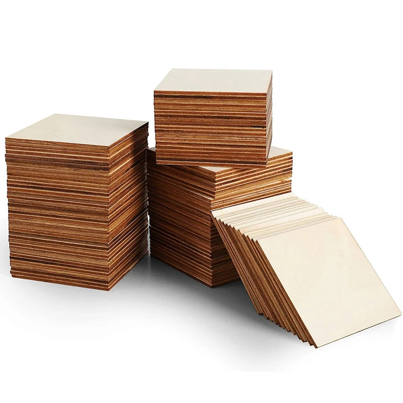 

Unfinished Wood Board - 100Pcs Blank Slices Wood Square for DIY Crafts Painting, Scrabble Tiles, Coasters, Decorations
